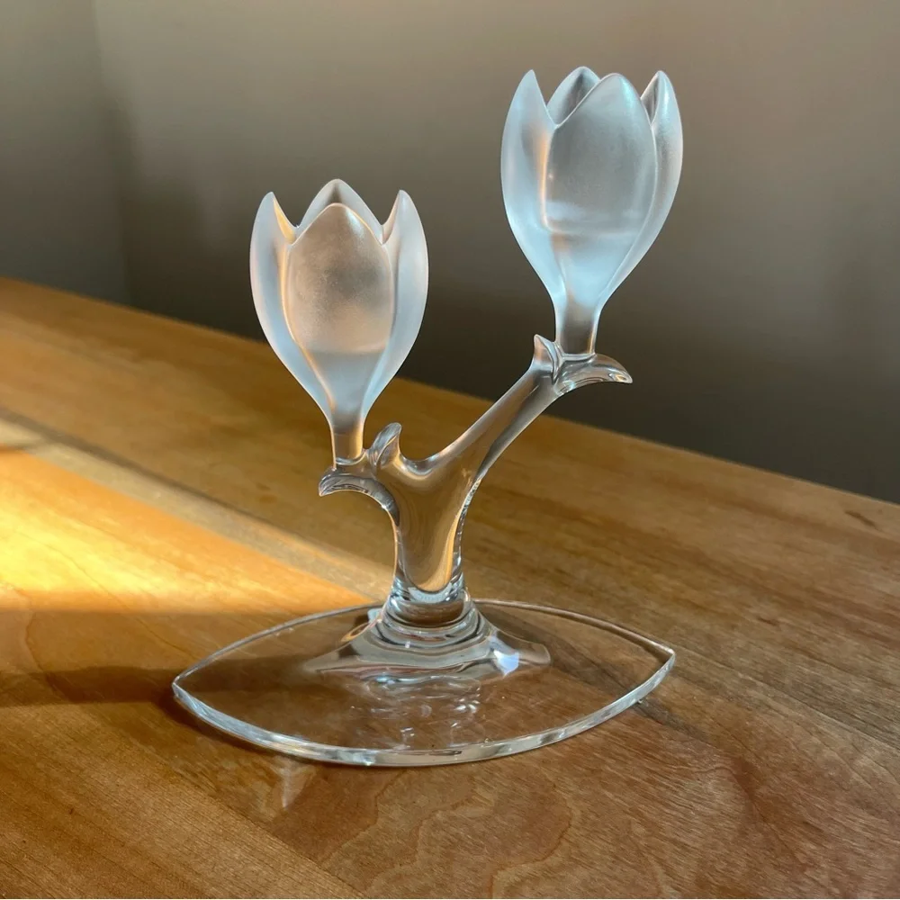Vintage Riedel Crystal Double Tulip Flower Candle Stick Holder 6” Frosted Glass - Picture 3 of 6